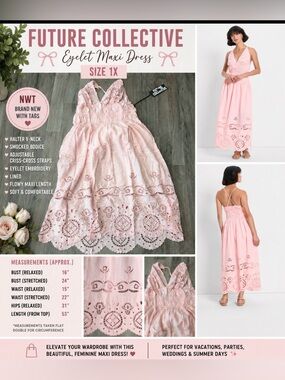 Future Collective Eyelet Embroidered Maxi Dress – Light Pink 1X NWT